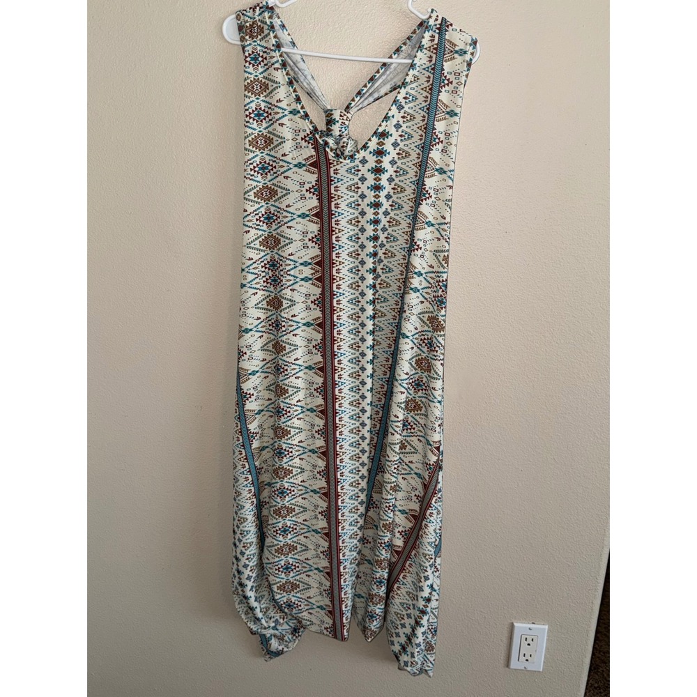 Lily by Firmiana Southwestern Geometric Handkerchief Hem Racerback Dress Large
